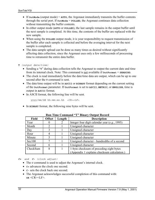 SonTek/YSI Argonaut-XR Technical Manual - HydroScientific West