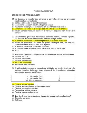 FISIOLOGIA DIGESTIVA EXERCÍCIOS DE APRENDIZAGEM 01. Na ...