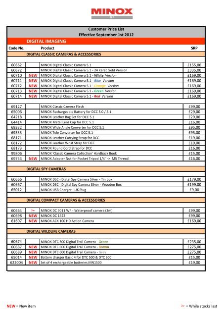 CUSTOMER PRICE LIST - Minox