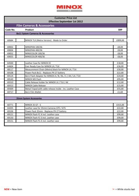 CUSTOMER PRICE LIST - Minox