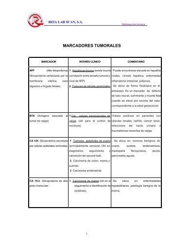 MARCADORES TUMORALES - Reia Análisis Especiales