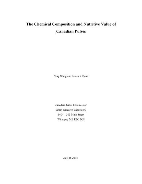 The Chemical Composition and Nutritive Value of ... - Pulse Canada