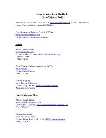 Central American Media List (As of March 2013)