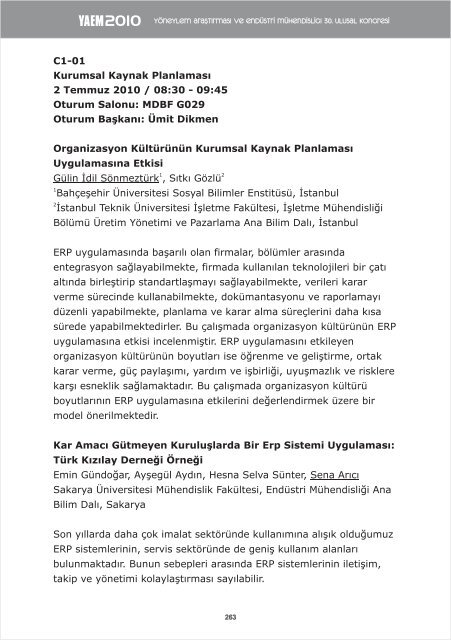 Ayrıntılı Bilimsel Program ve Bildiri Özetleri - YAEM2010