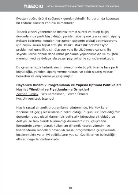 Ayrıntılı Bilimsel Program ve Bildiri Özetleri - YAEM2010