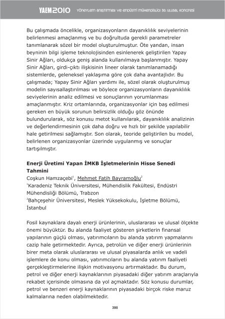 Ayrıntılı Bilimsel Program ve Bildiri Özetleri - YAEM2010