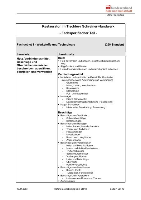 Fachspezifischer Teil - Schreiner.de