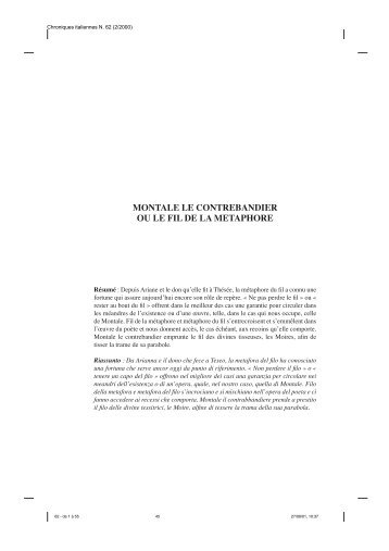 MONTALE le contrebandier ou le fil de la - Chroniques italiennes