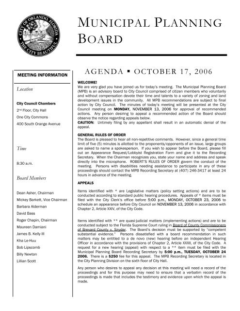 MUNICIPAL PLANNING BOARD - City of Orlando