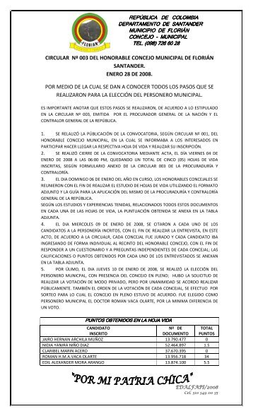 circular nº 003 del honorable concejo municipal de florián santander ...