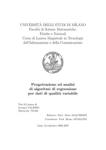 UNIVERSIT`A DEGLI STUDI DI MILANO Facolt`a ... - Lorenzo Valerio