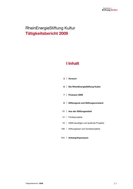 RheinEnergie Stiftung Kultur Tätigkeitsbericht 2009