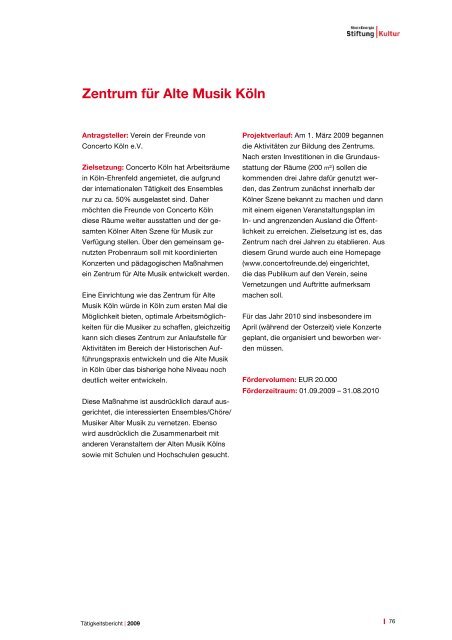 RheinEnergie Stiftung Kultur Tätigkeitsbericht 2009