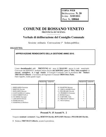 Delibera di Consiglio Comunale n° 20 - Comune di Rossano Veneto