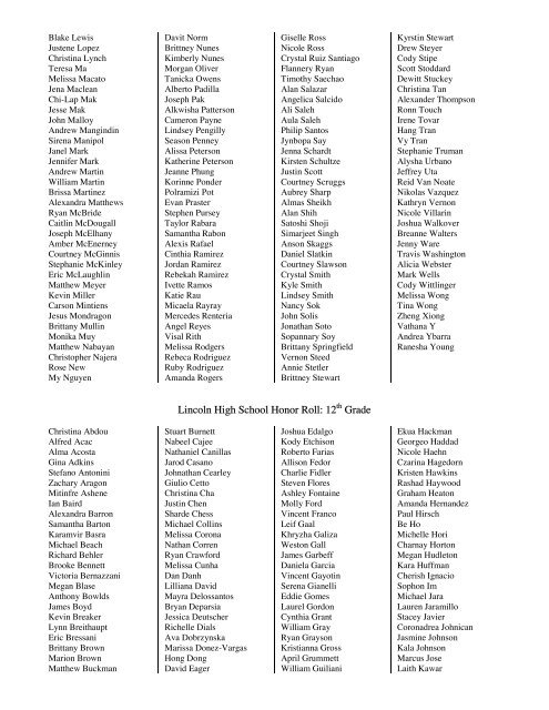 LARSSON HIGH SCHOOL Principal's List