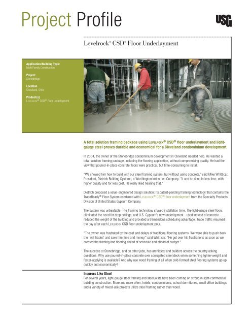 LEVELROCK® CSD Floor Underlayment Project Profile - Stonebridge
