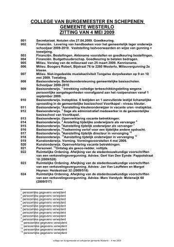 college van burgemeester en schepenen gemeente westerlo zitting ...
