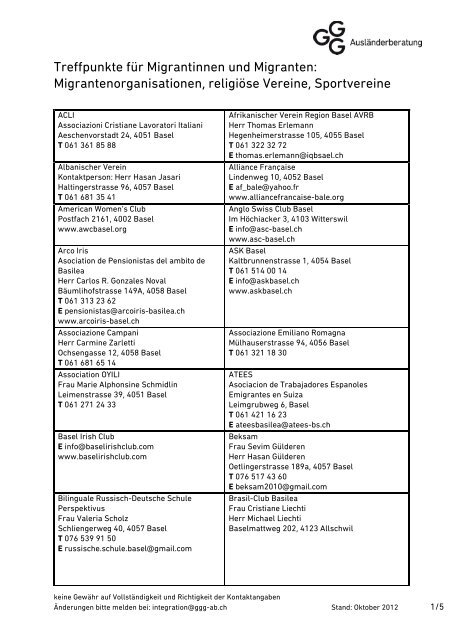 Migrantenorganisationen - Integration BS/BL