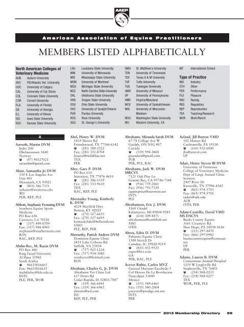 members listed alphabetically - American Association of Equine ...