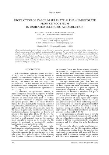 Production of calcium sulphate alpha-hemihydrate - Ceramics-Silikaty