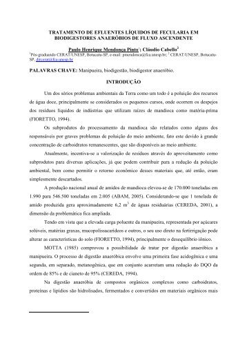 tratamento de efluentes líquidos de fecularia em biodigestores - Abam