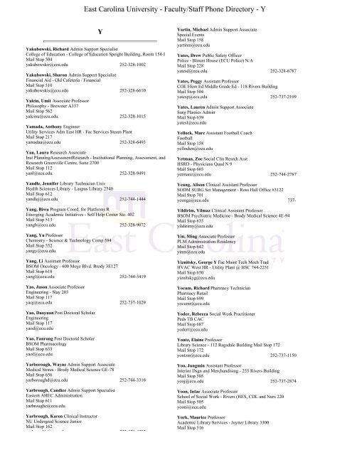East Carolina University - Faculty/Staff Phone Directory - Y
