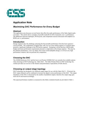 Maximizing DAC Performance for Every Budget - ESS Technology, Inc.