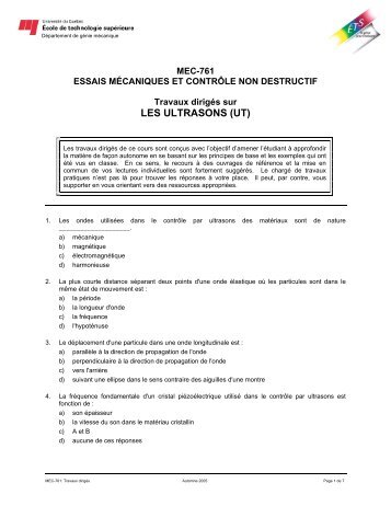 Exercices de révision sur les ultrasons (UT)