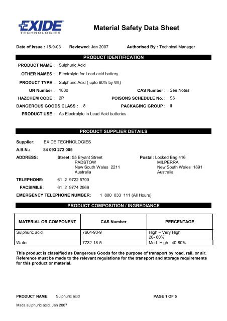 sulfuric acid msds