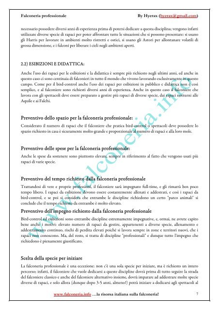 Falconeria professionale: esibizioni al pubblico ... - Falconeria.info