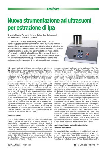 Nuova strumentazione ad ultrasuoni per estrazione di Ipa