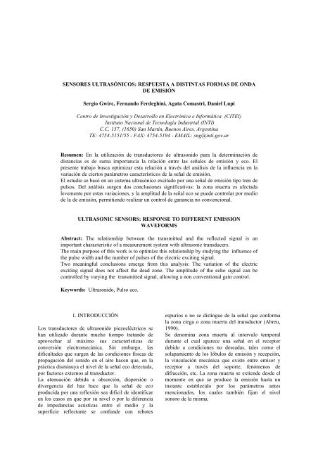 sensores ultrasónicos: respuesta a distintas formas de onda - Inti