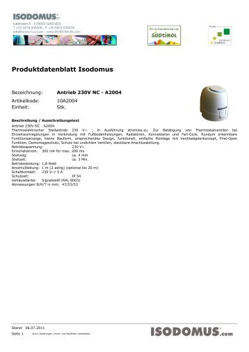 Produktdatenblatt Isodomus