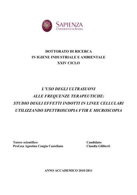 l'uso degli ultrasuoni alle frequenze terapeutiche - Padis - Sapienza