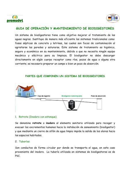 guia de operación y mantenimiento de biodigestores - PROMUDEL