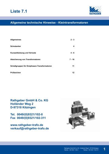 Allgemeine technische Hinweise - rathgeber • transformatoren