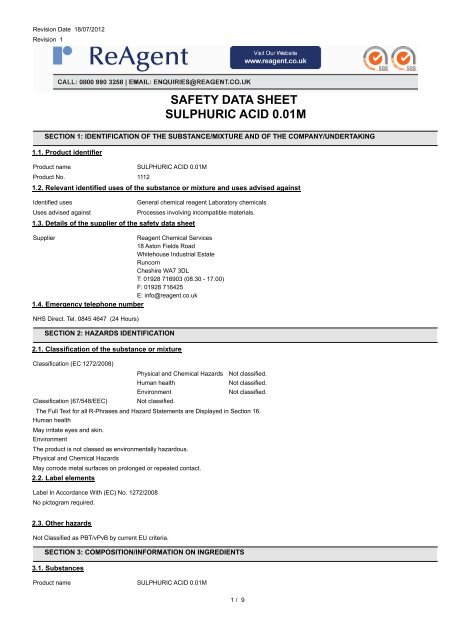 Sulphuric Acid 0 01m 0 02n Msds Reagent Chemical Suppliers