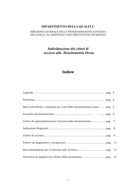 Individuazione dei criteri di Accesso alla Densitometria Ossea