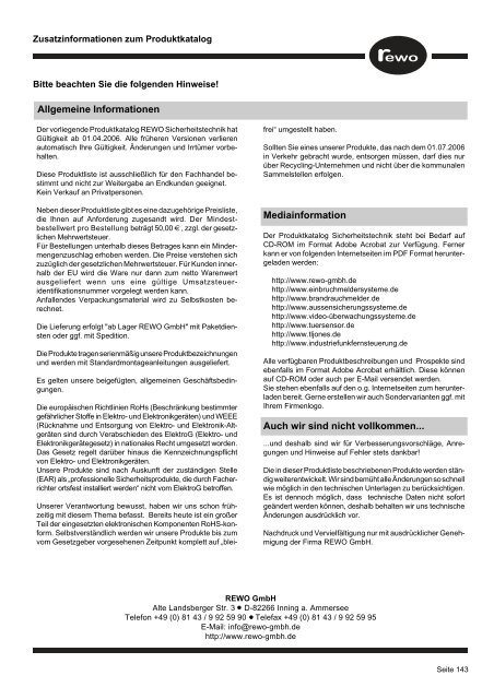 Produktkatalog Sicherheitstechnik für den Fachhandel www.rewo ...