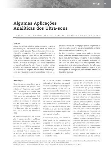 Algumas Aplicações Analíticas dos Ultra-sons