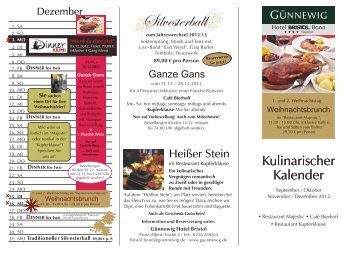 Kulinarischer Kalender - bei den Günnewig Hotels und Restaurants