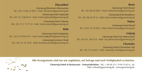 Weihnachtsflyer 2011 - bei den Günnewig Hotels und Restaurants