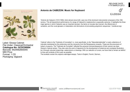 Classical new release - Harmonia Mundi UK Distribution