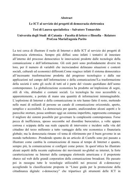 Abstract Indice Bibligorafia Della Tesi La Citta Dei Cittadini