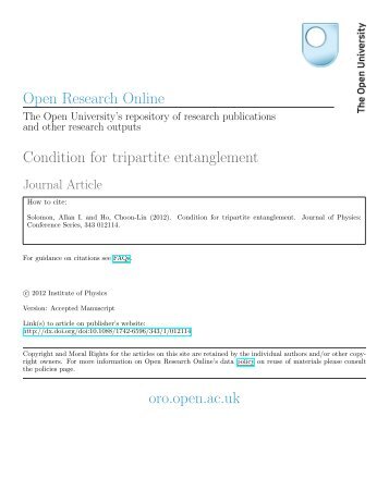 Open Research Online Condition for tripartite entanglement oro ...
