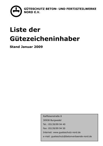 UND FERTIGTEILWERKE NORD EV - Bund Güteschutz Beton