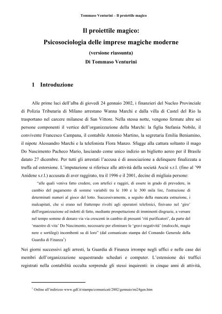 Il proiettile magico - Tommaso Venturini - Homepage