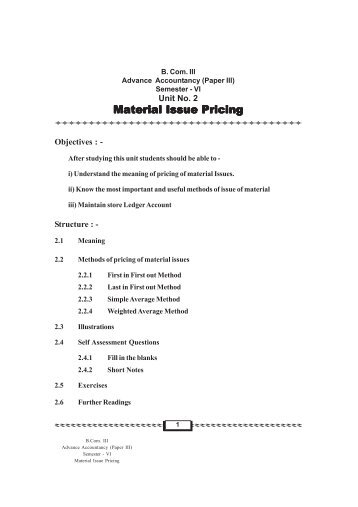 Material Issue Pricing - Shivaji University