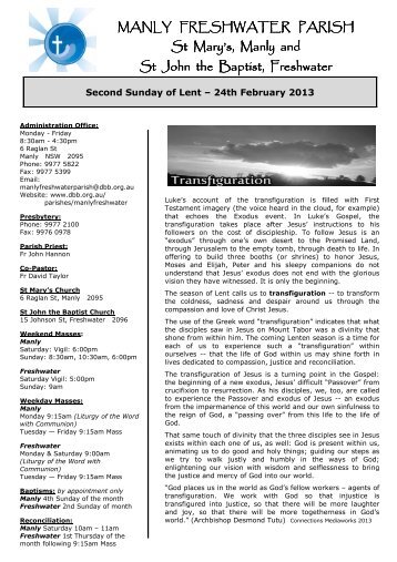 2nd Sun of Lent 24th Feb - Diocese of Broken Bay