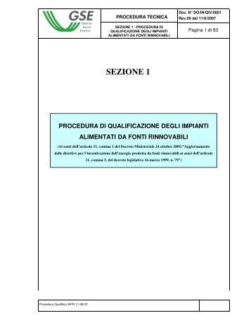 Procedura di qualificazione degli impianti alimentati da fonti - Gse